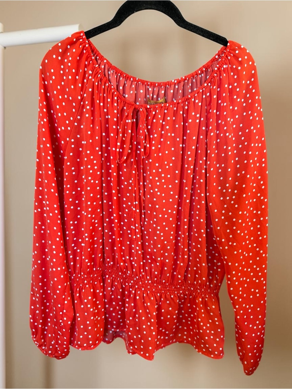 Ellen Tracy Red Polka Dot Peplum Blouse Cottagecore Romantic Medium